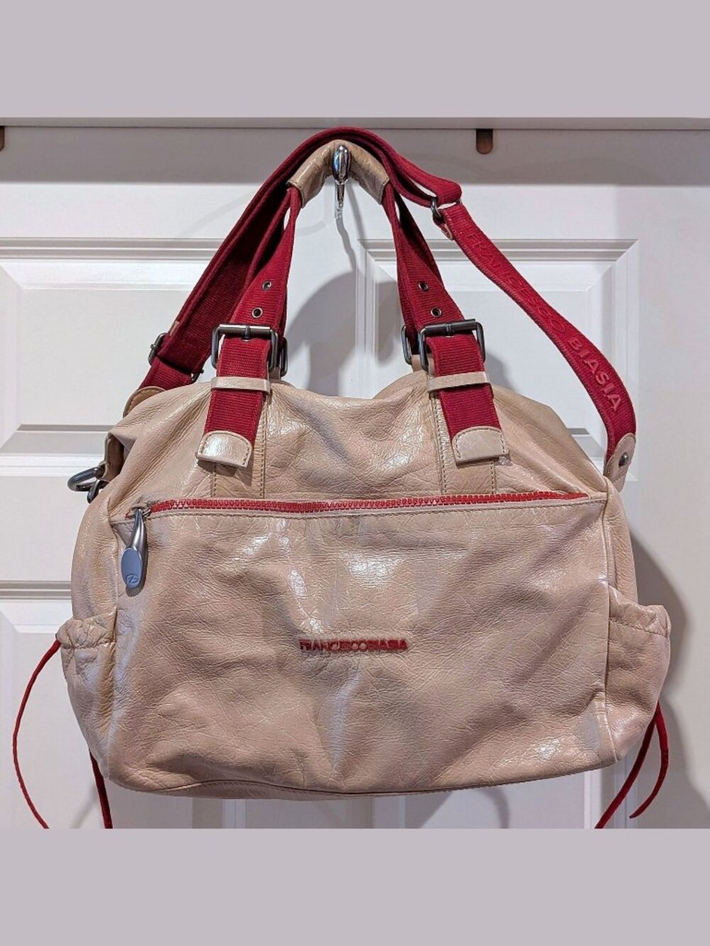 EUC Francesco Biasia Unisex Leather Duffle Tote Shoulder Bag-Gently Distressed